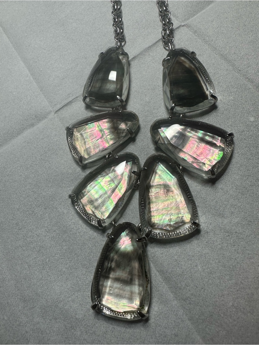 Kendra Scott Statement Gunmetal Gray Iridescent Abalone Stone Bib Necklace